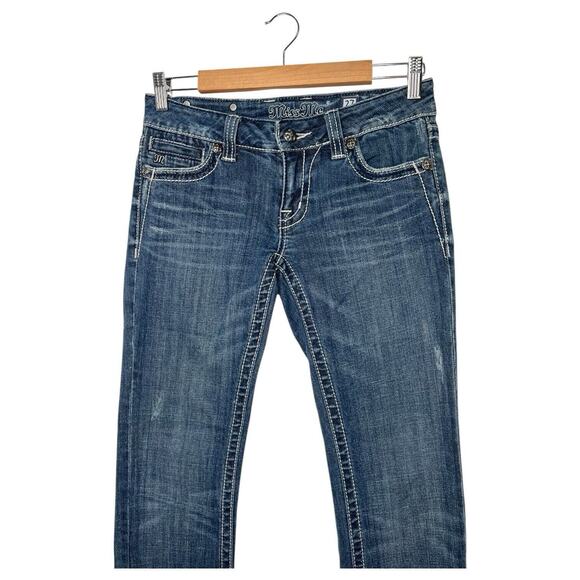 Miss Me Jeans Womens 27 Blue Rhinestone Fleur de lis Embellished Pockets Low - Picture 9 of 12